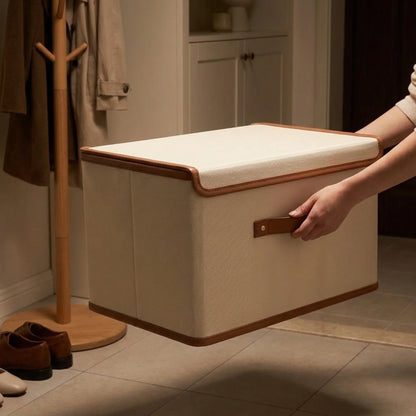 Storage Box Foldable With Protective Lid & Leather Handles