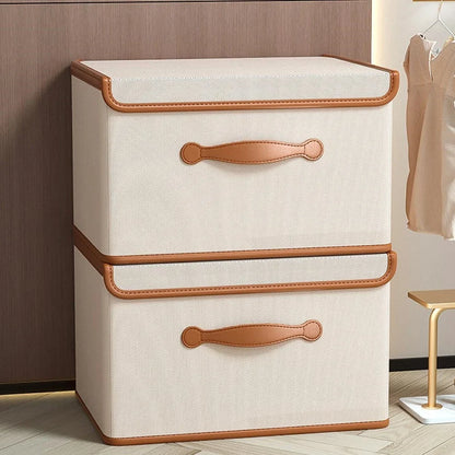 Storage Box Foldable With Protective Lid & Leather Handles