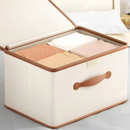Storage Box Foldable With Protective Lid & Leather Handles