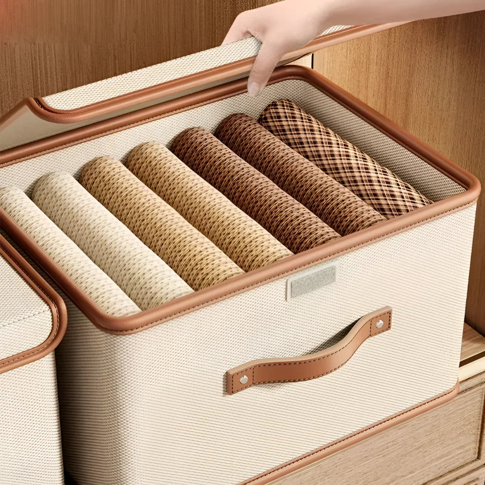 Storage Box Foldable With Protective Lid & Leather Handles