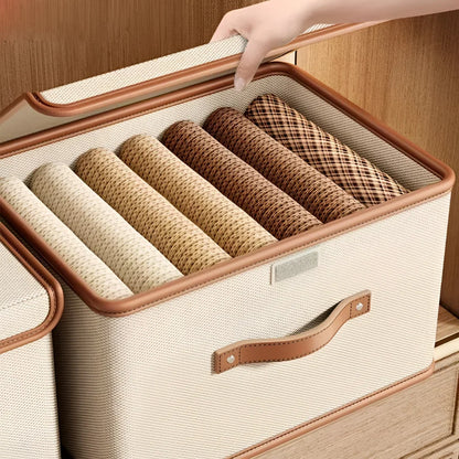 Storage Box Foldable With Protective Lid & Leather Handles
