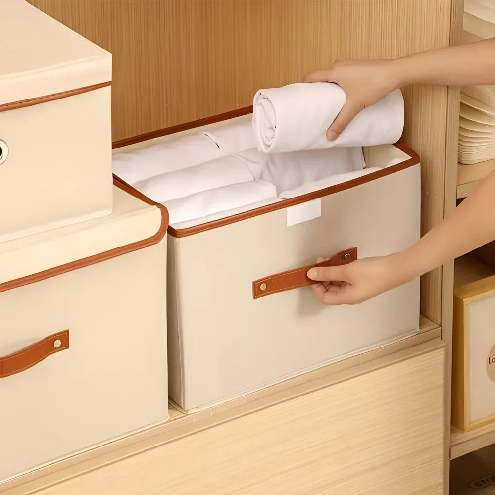 Storage Box Foldable With Protective Lid & Leather Handles