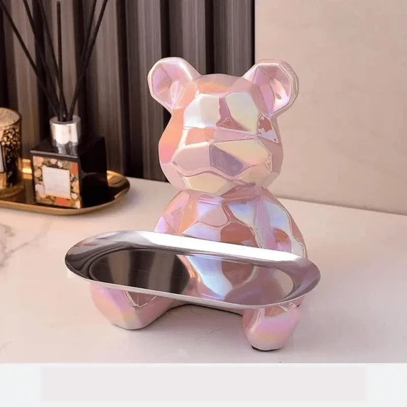 Storage Organizer Ceramic Bear Coin Slot & Metal Tray