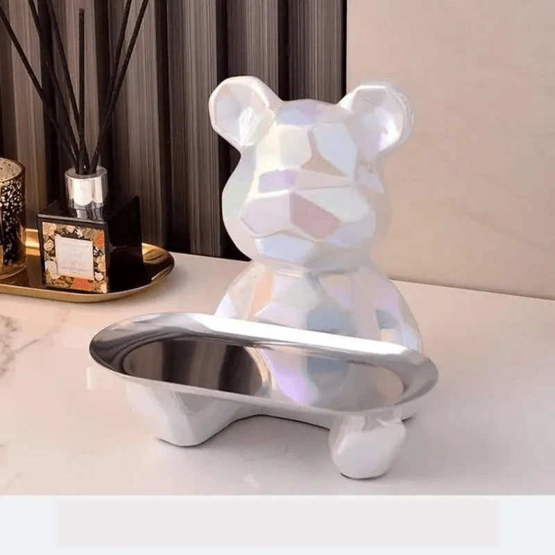 Storage Organizer Ceramic Bear Coin Slot & Metal Tray