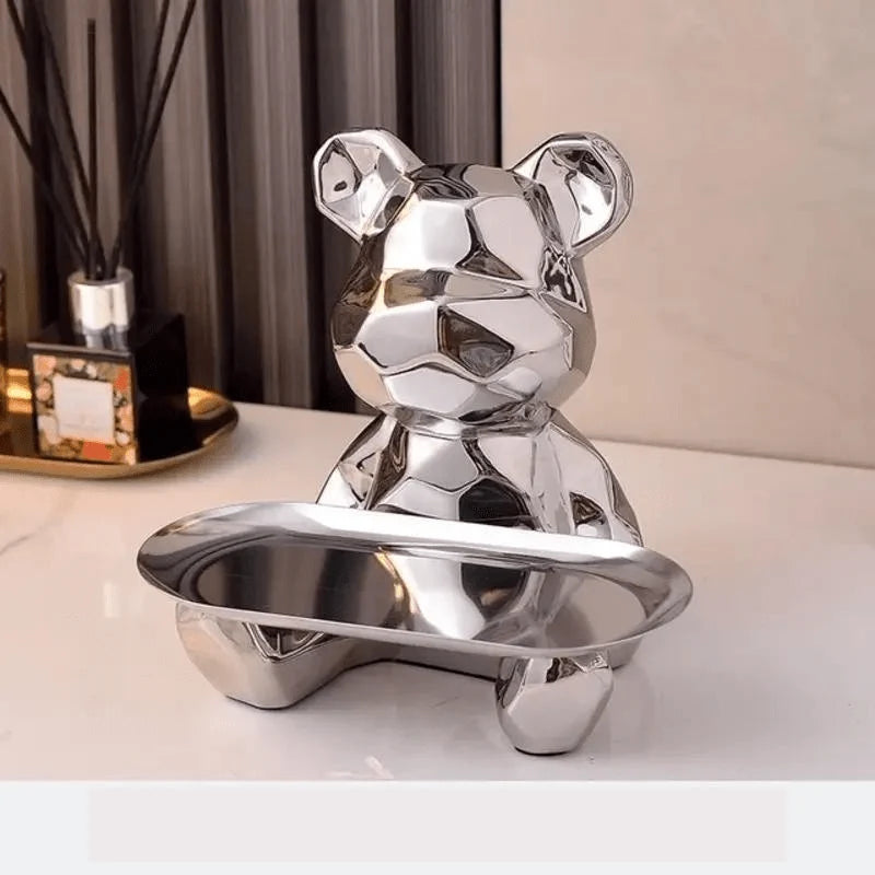 Storage Organizer Ceramic Bear Coin Slot & Metal Tray