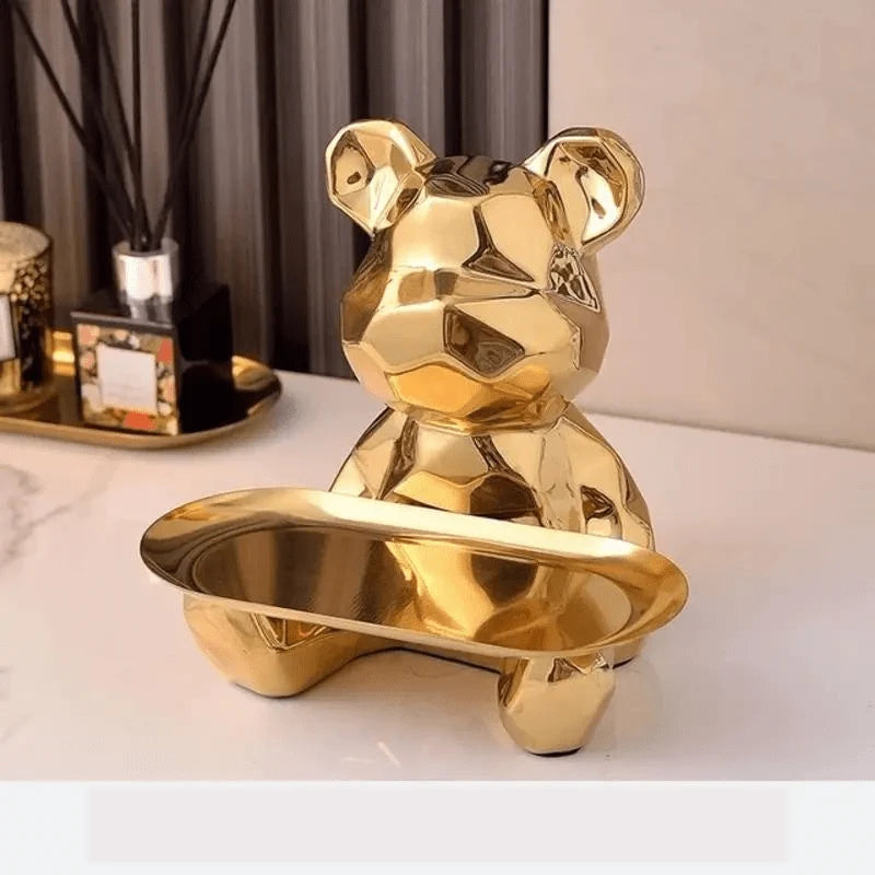 Storage Organizer Ceramic Bear Coin Slot & Metal Tray
