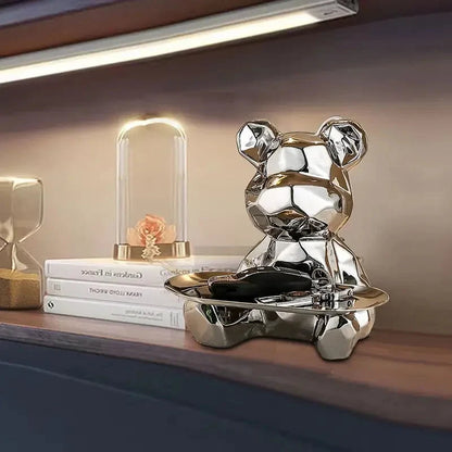 Storage Organizer Ceramic Bear Coin Slot & Metal Tray