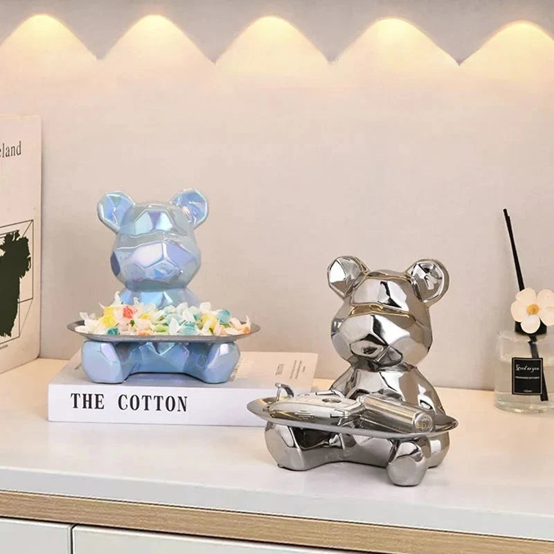 Storage Organizer Ceramic Bear Coin Slot & Metal Tray