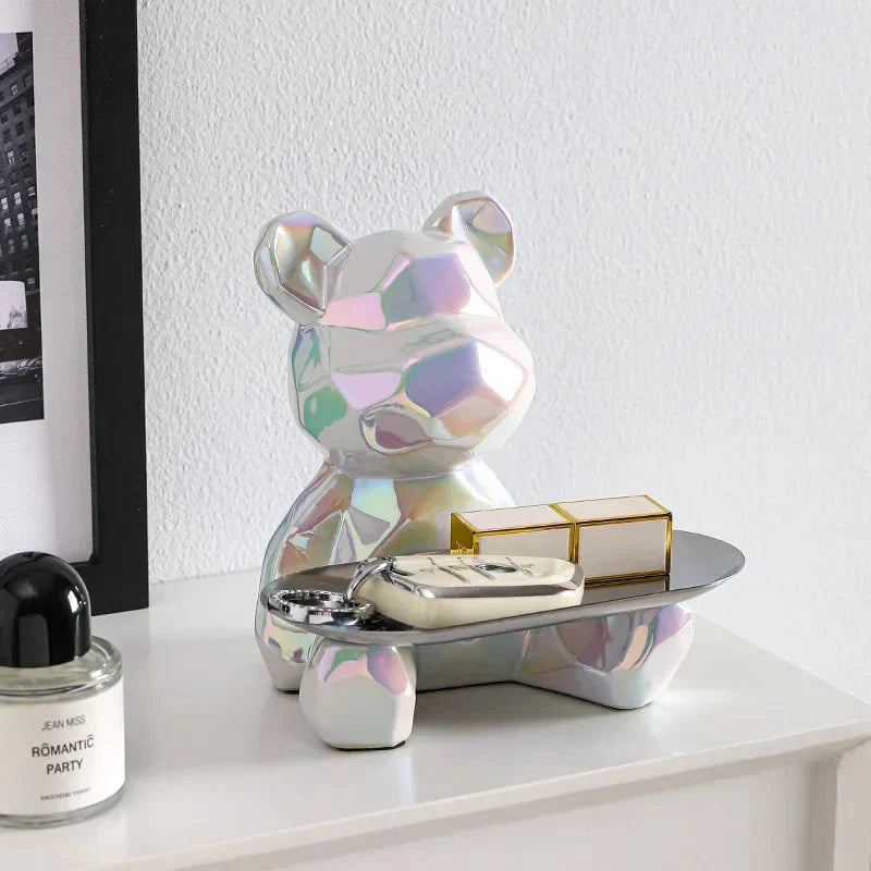 Storage Organizer Ceramic Bear Coin Slot & Metal Tray