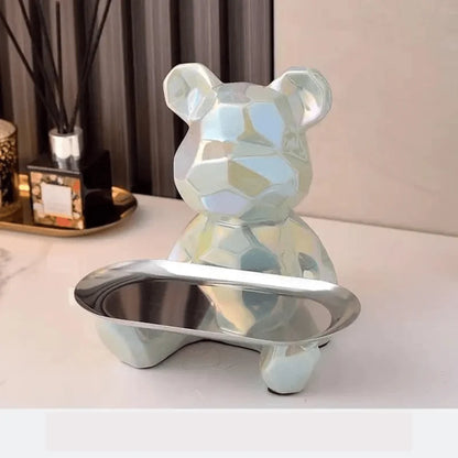 Storage Organizer Ceramic Bear Coin Slot & Metal Tray