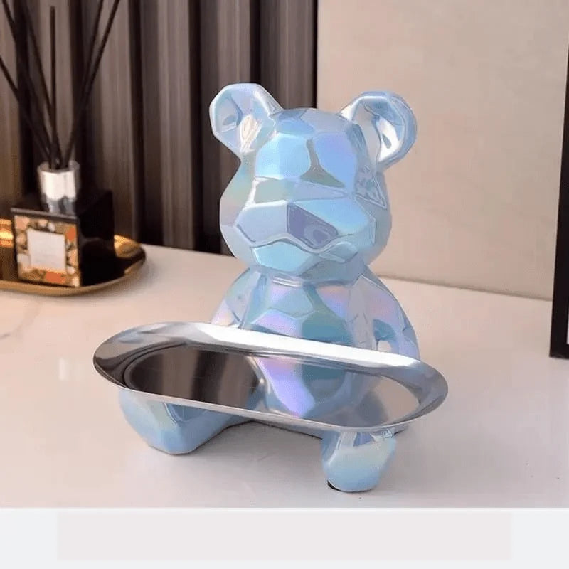 Storage Organizer Ceramic Bear Coin Slot & Metal Tray
