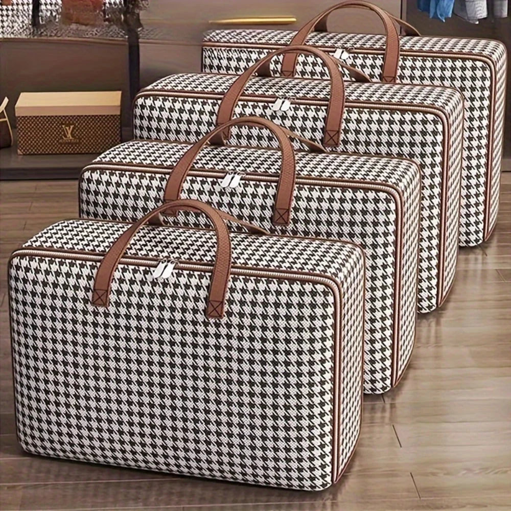 Storage Suitcase Houndstooth Large Capacity Padded & Foldable