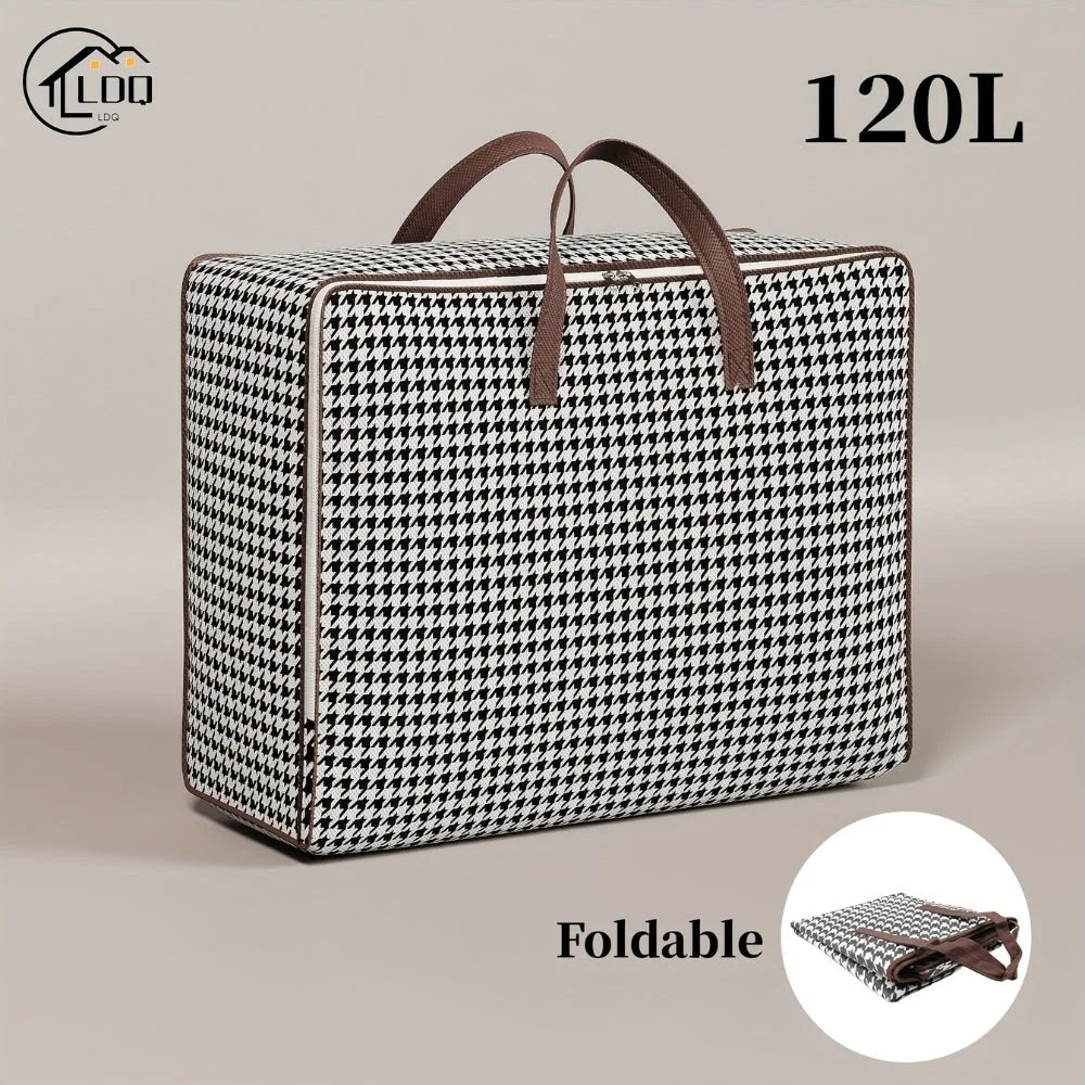 Storage Suitcase Houndstooth Large Capacity Padded & Foldable