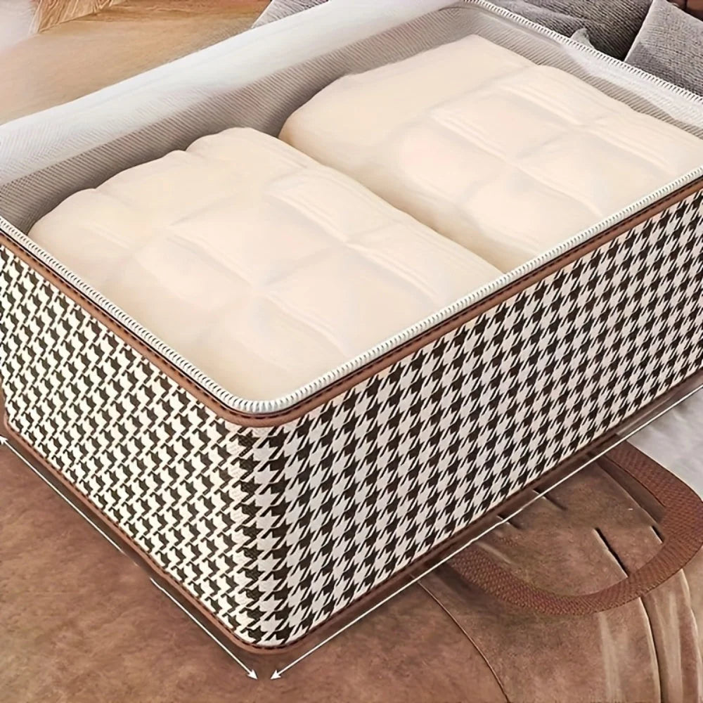Storage Suitcase Houndstooth Large Capacity Padded & Foldable