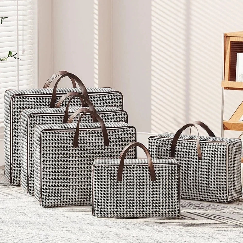 Storage Suitcase Houndstooth Large Capacity Padded & Foldable