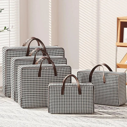 Storage Suitcase Houndstooth Large Capacity Padded & Foldable