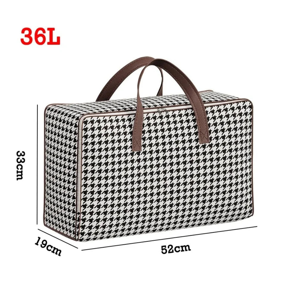 Storage Suitcase Houndstooth Large Capacity Padded & Foldable