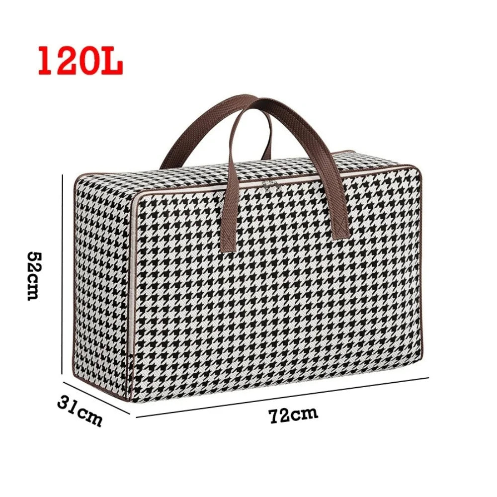 Storage Suitcase Houndstooth Large Capacity Padded & Foldable