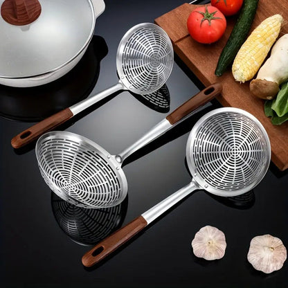 Strainer Ladle 304 Stainless Steel Fine Mesh Wooden Handle