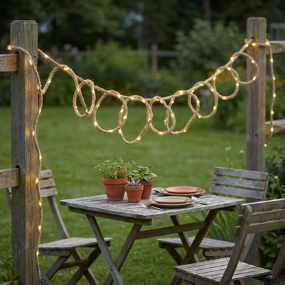 String Lights Hemp Rope LED Solar or Battery Powered