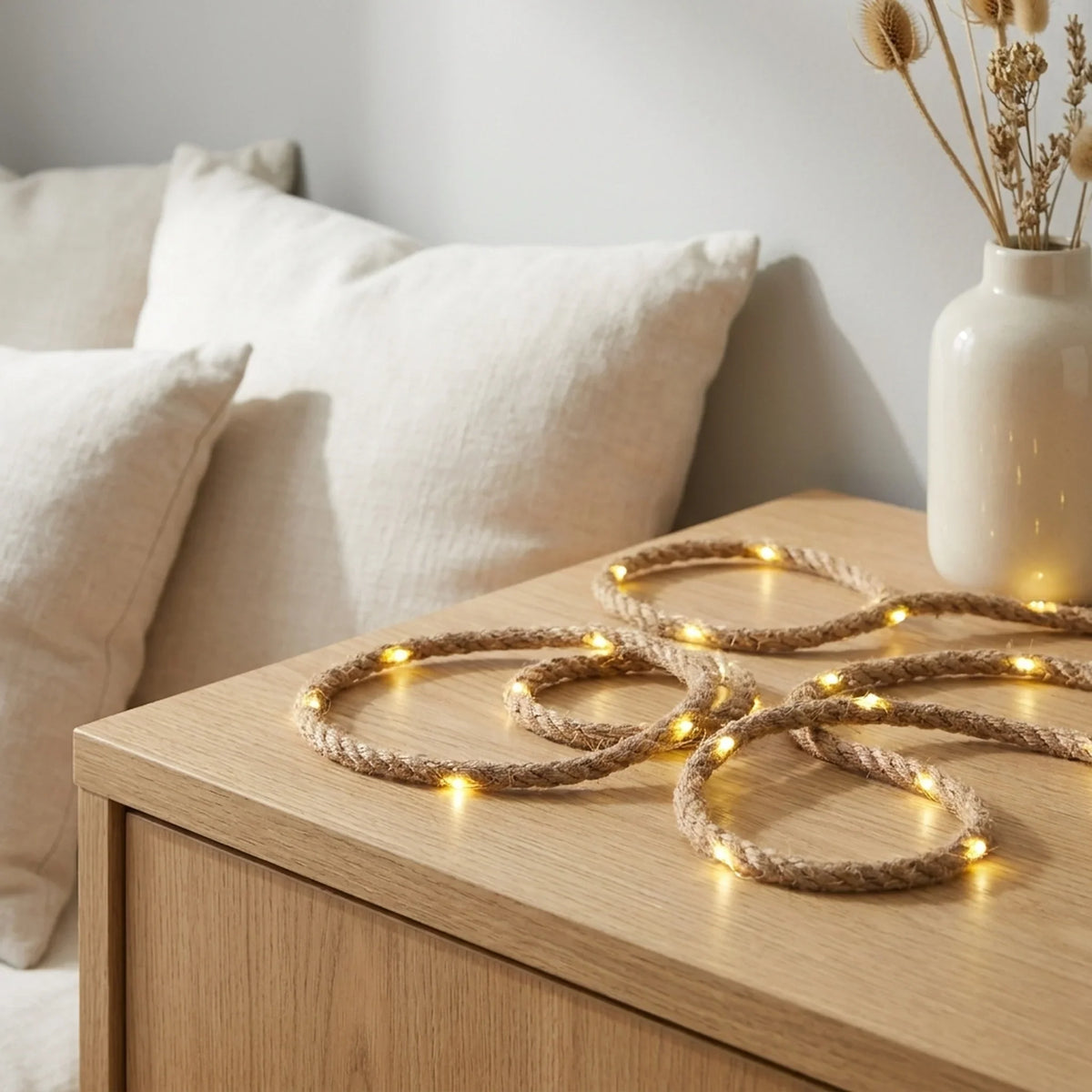 String Lights Hemp Rope LED Solar or Battery Powered