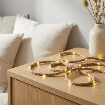 String Lights Hemp Rope LED Solar or Battery Powered