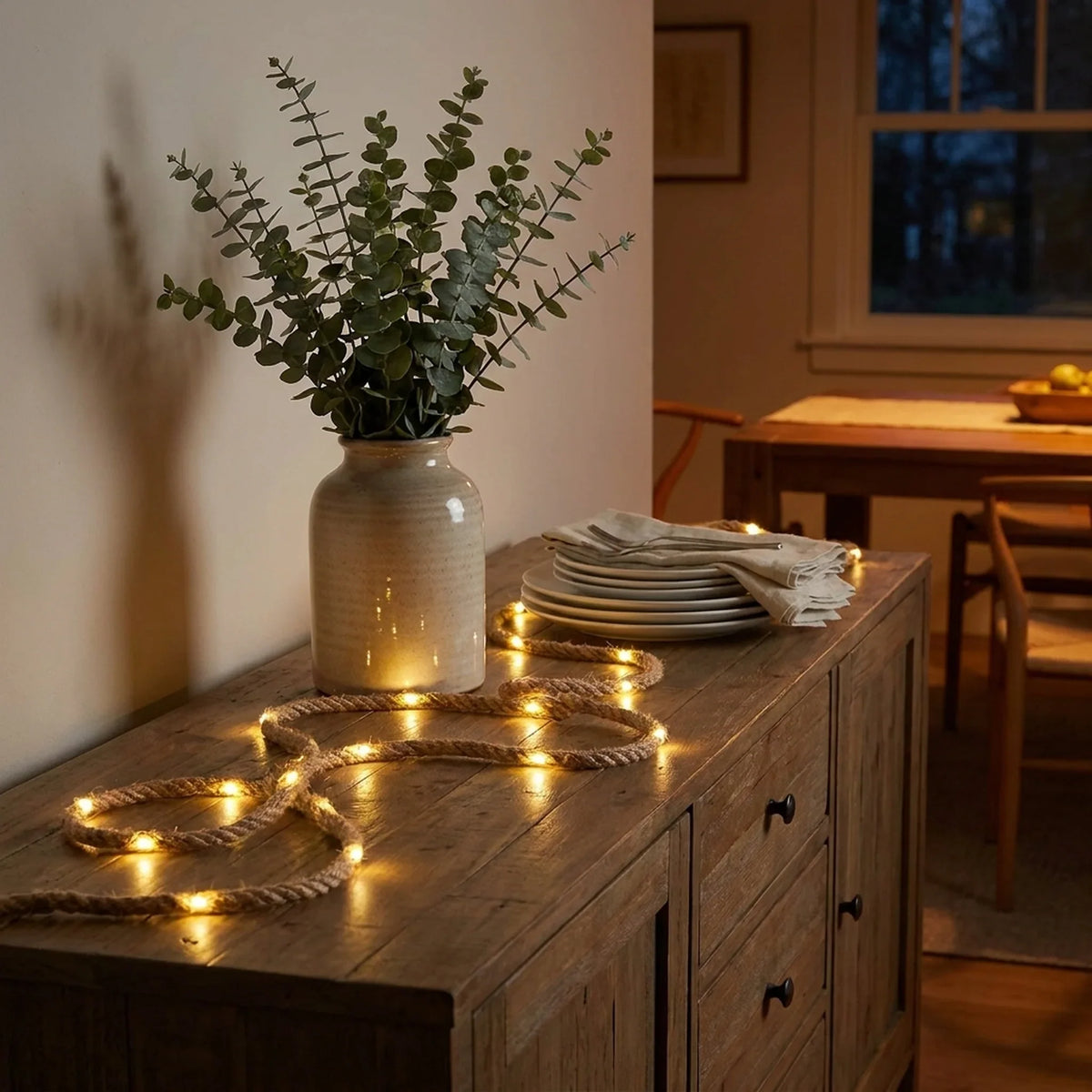 String Lights Hemp Rope LED Solar or Battery Powered