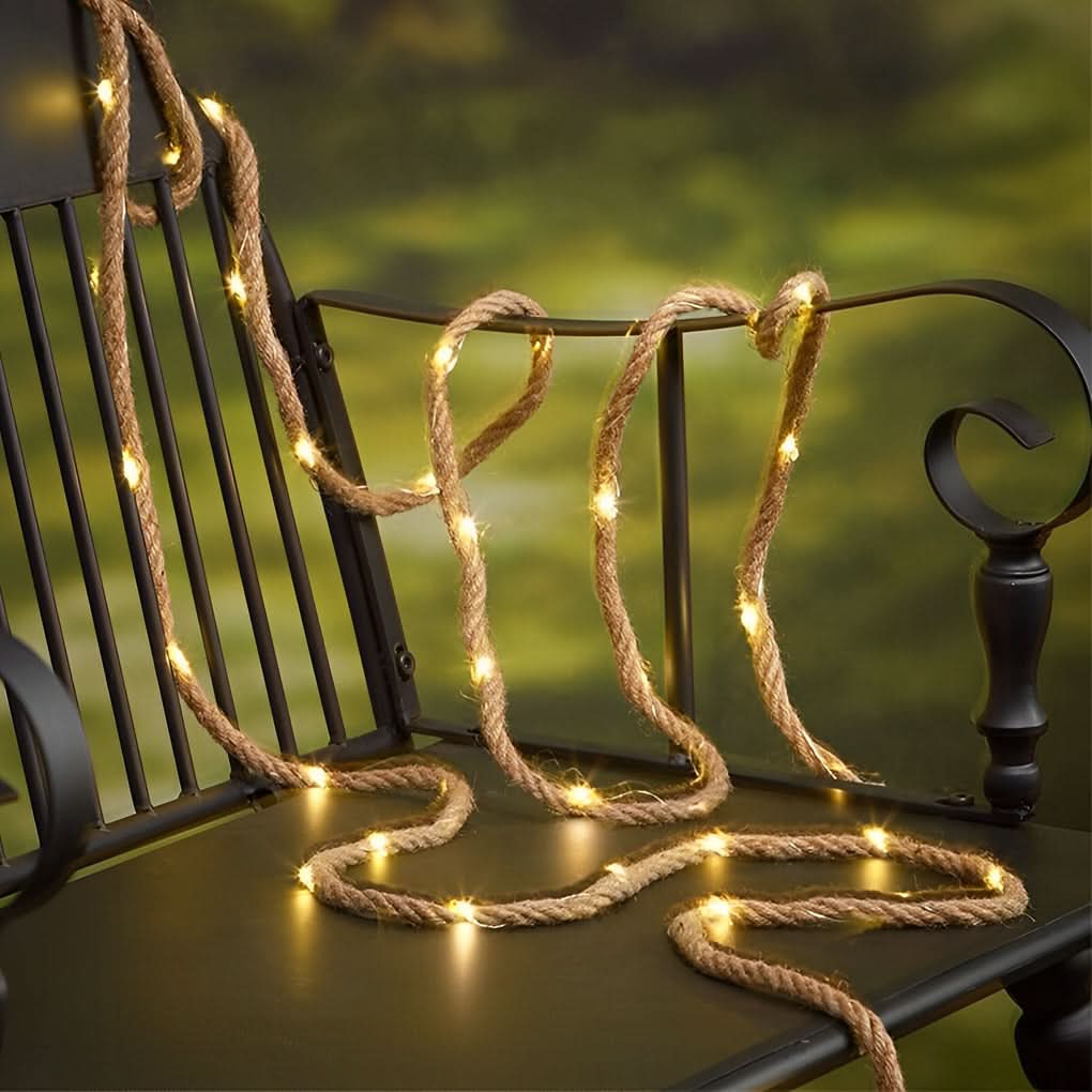 String Lights Hemp Rope LED Solar or Battery Powered