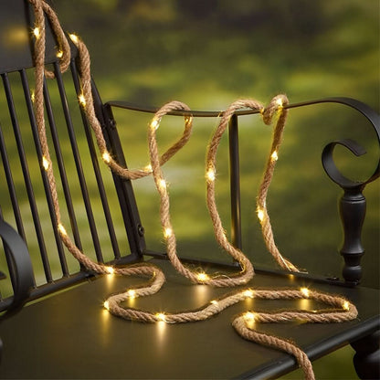 String Lights Hemp Rope LED Solar or Battery Powered
