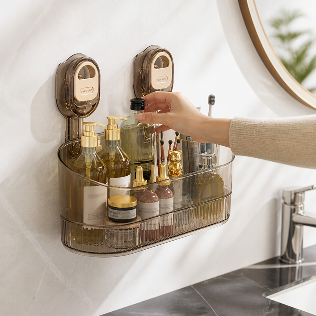 Suction Cup Wall Shelf No Drill Integrated Drainage