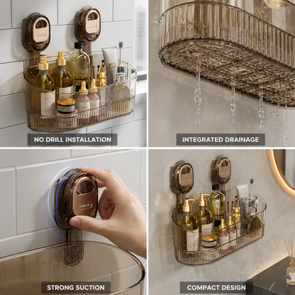 Suction Cup Wall Shelf No Drill Integrated Drainage