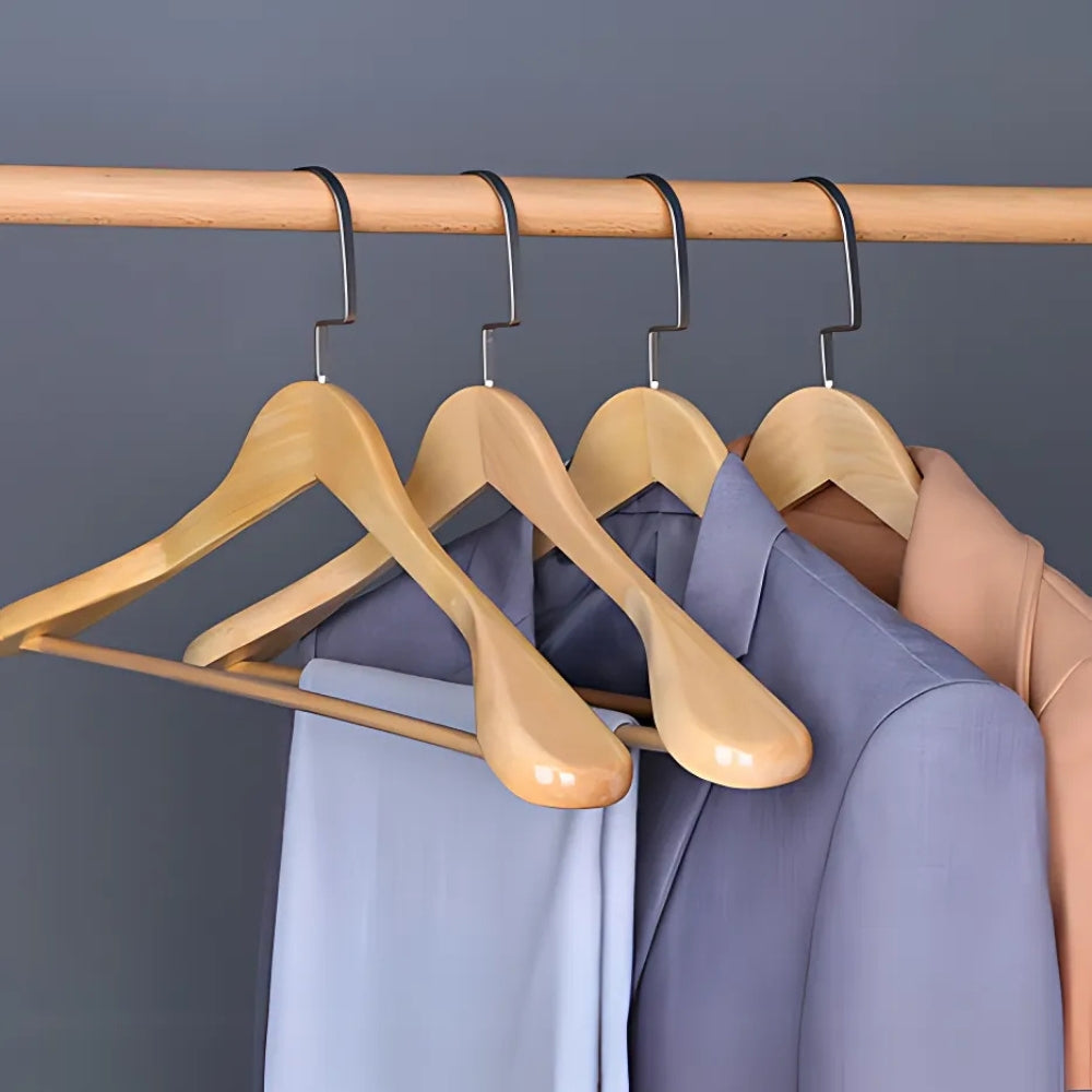 Suit Hanger Lotus Wood Curved Shoulders Non-Slip Pant Bar
