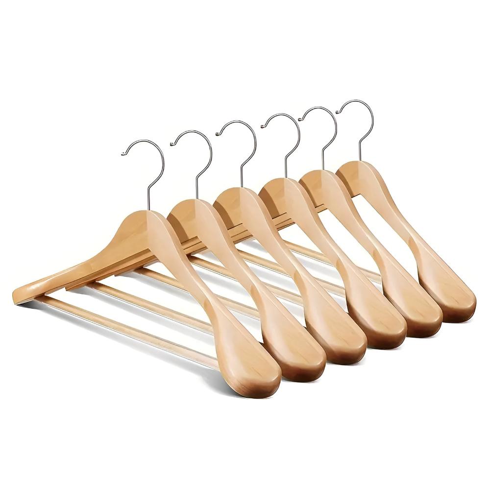 Suit Hanger Lotus Wood Curved Shoulders Non-Slip Pant Bar