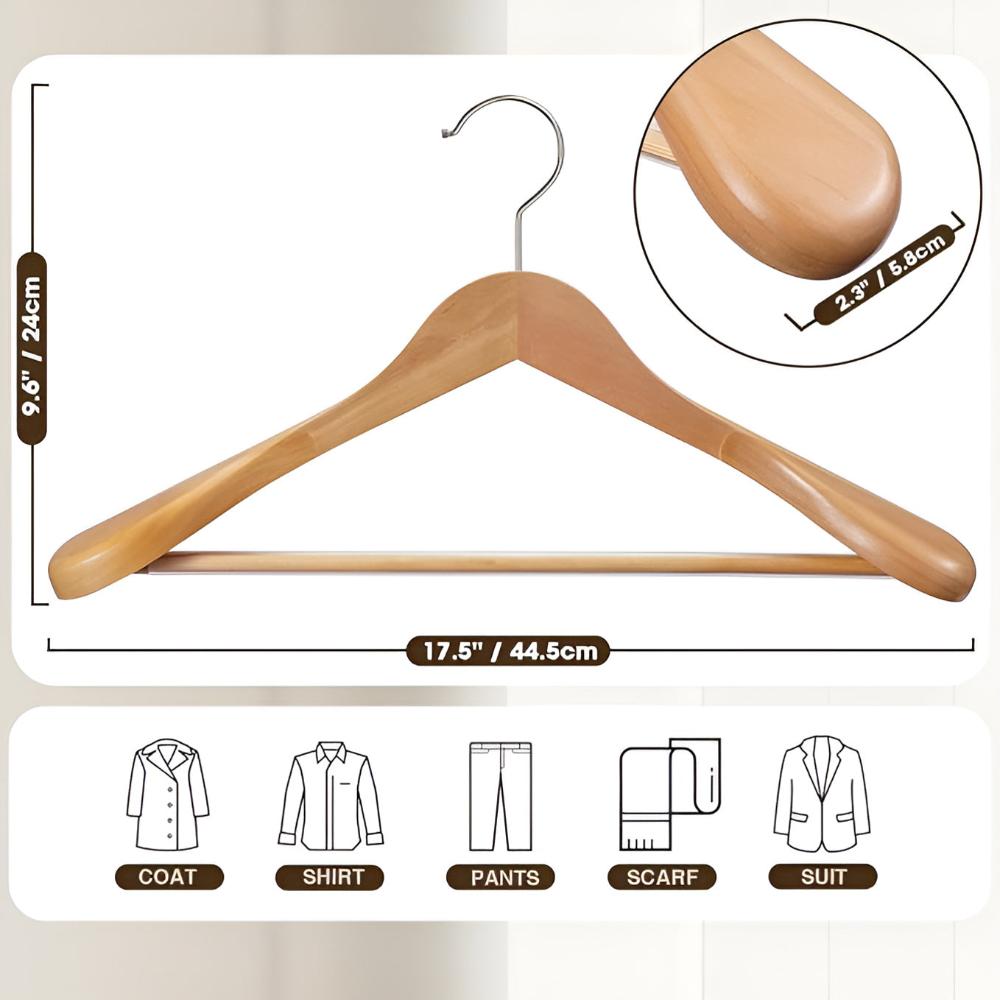 Suit Hanger Lotus Wood Curved Shoulders Non-Slip Pant Bar