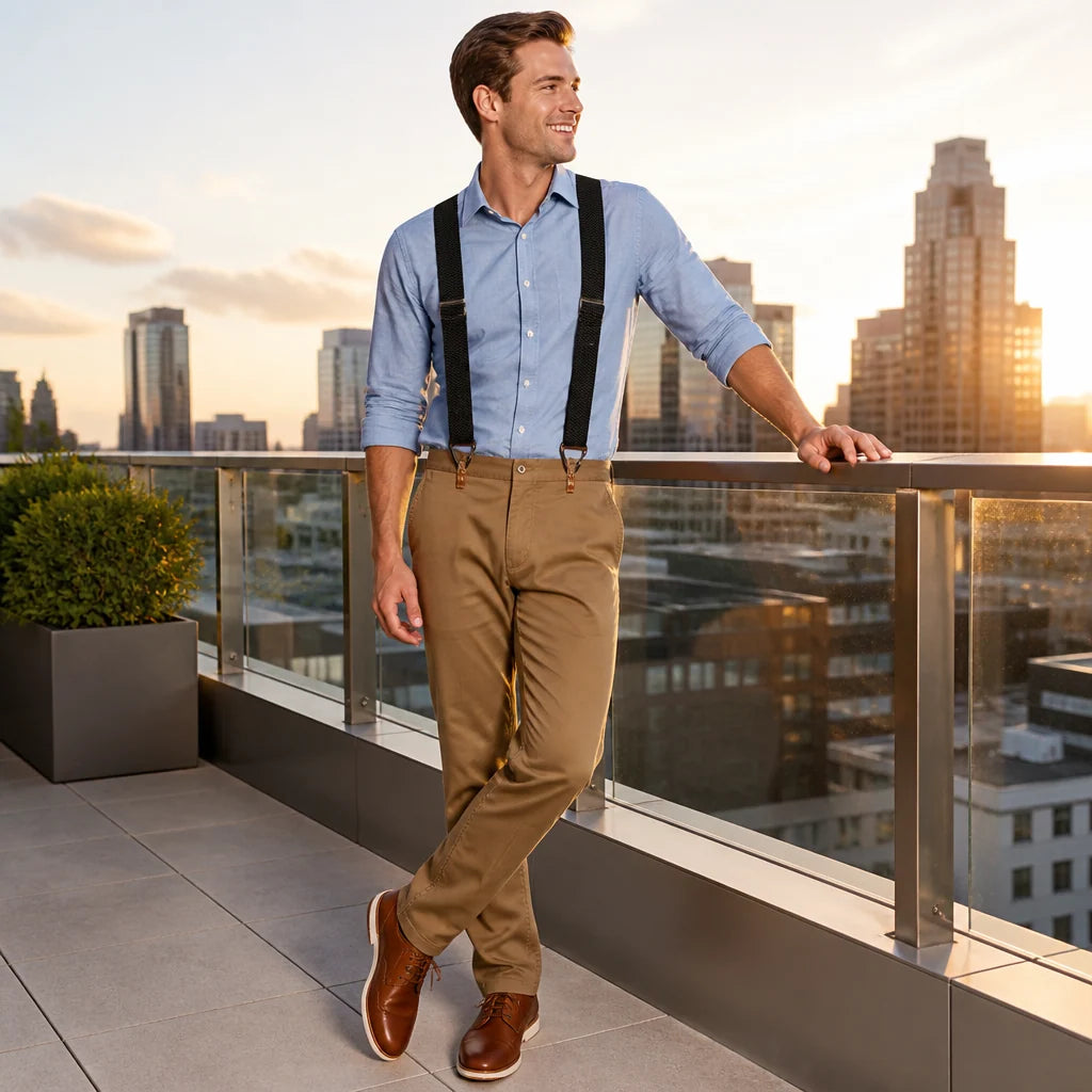 Suspenders Wide Elastic Adjustable X or Y Back Metal Clips