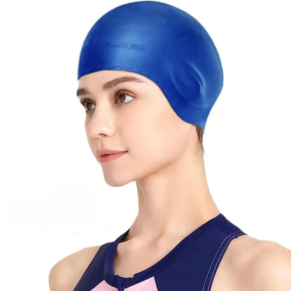 Swim Cap Silicone Long Hair Fit Built-In Ear Pockets