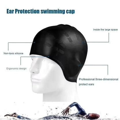 Swim Cap Silicone Long Hair Fit Built-In Ear Pockets