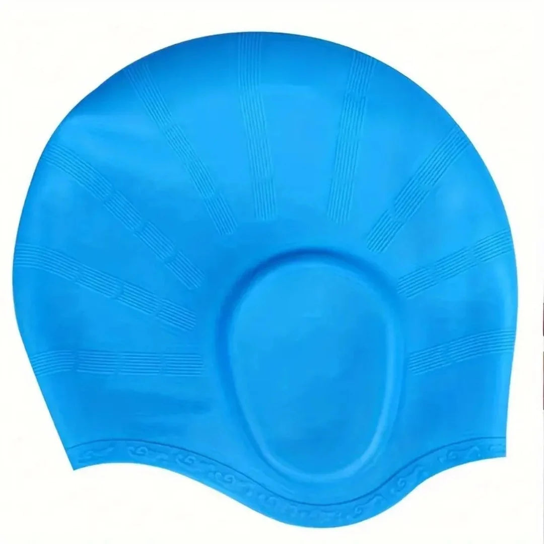 Swim Cap Silicone Long Hair Fit Built-In Ear Pockets