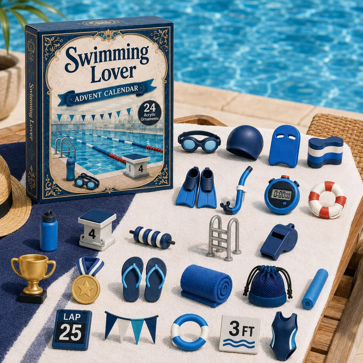Swimming Advent Calendar Acrylic Ornaments Set of 24