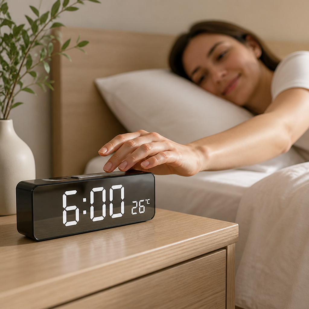 Table Alarm Clock Mirror LED Temp Display USB Powered