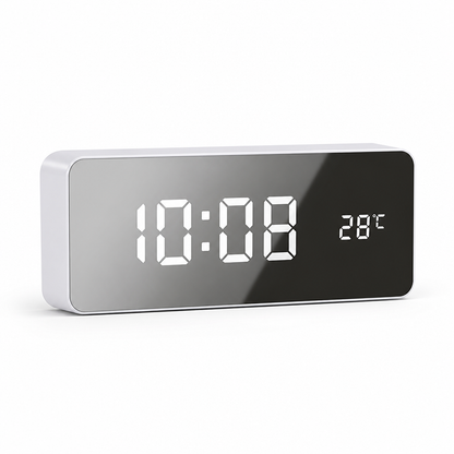 Table Alarm Clock Mirror LED Temp Display USB Powered