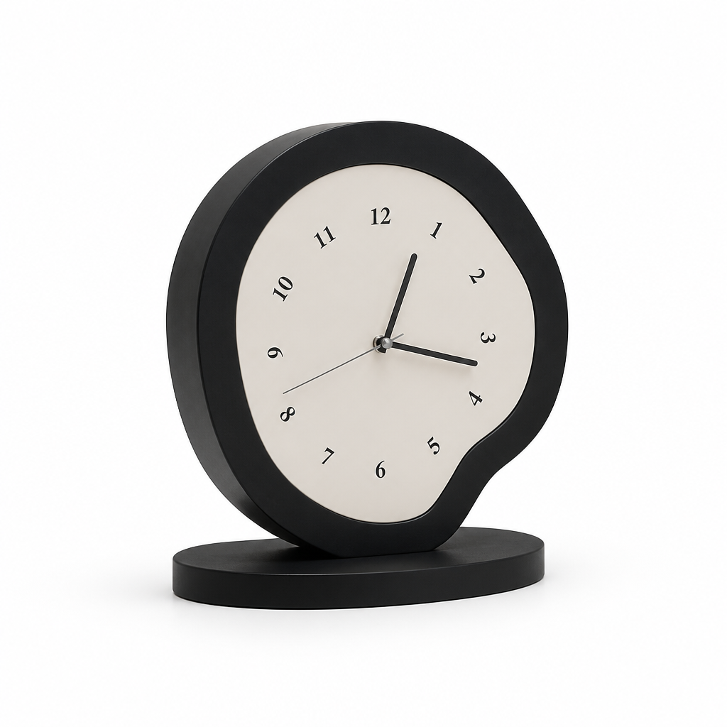 Table Clock Abstract Sculpted Silent Quartz MDF & Acrylic