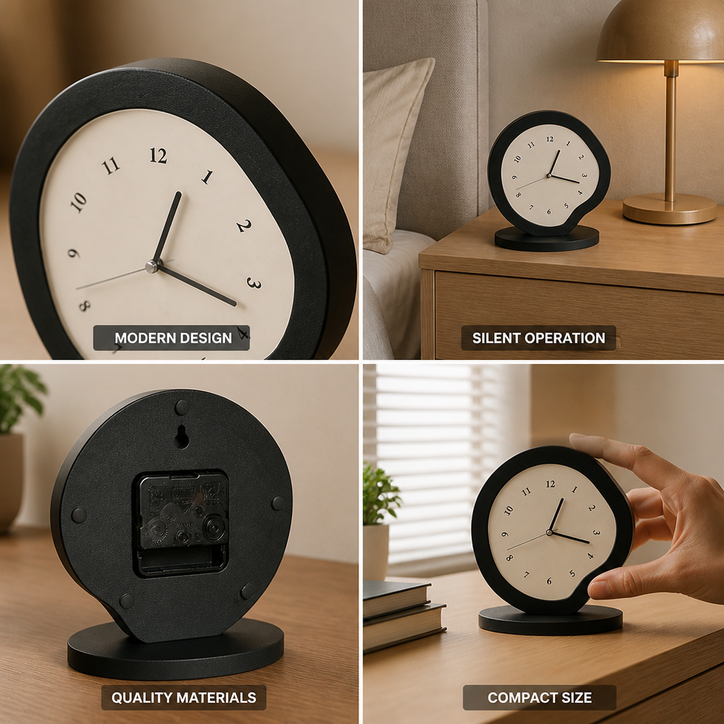 Table Clock Abstract Sculpted Silent Quartz MDF & Acrylic