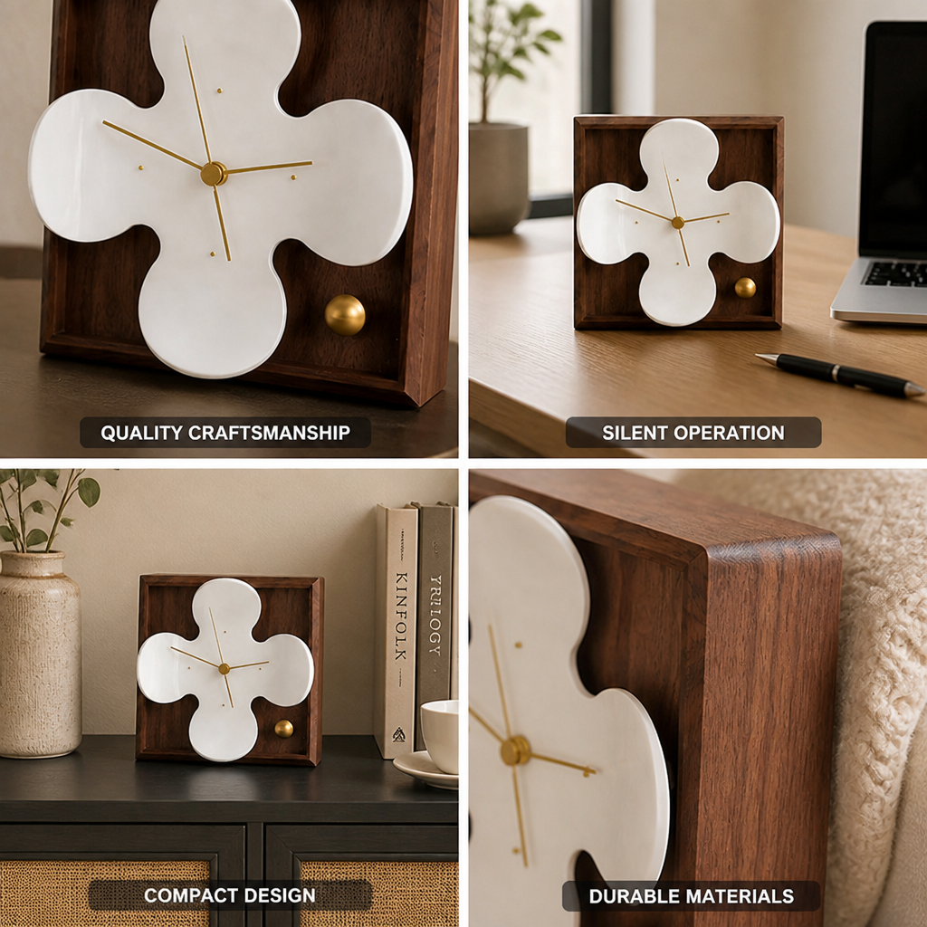 Table Clock Black Walnut Silent Quartz