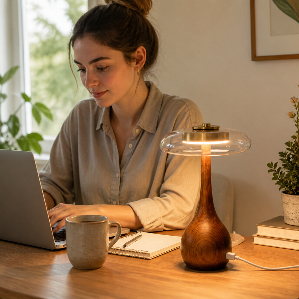 Table Lamp Adjustable Height USB Powered Metal Shade