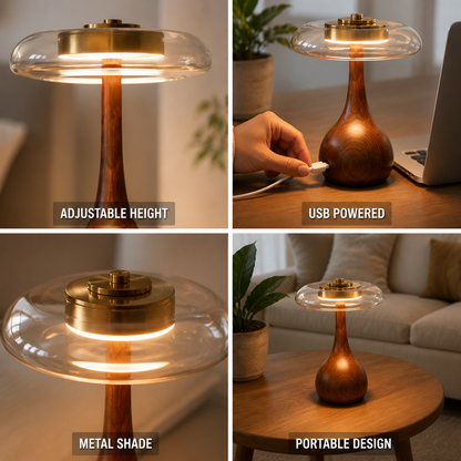 Table Lamp Adjustable Height USB Powered Metal Shade