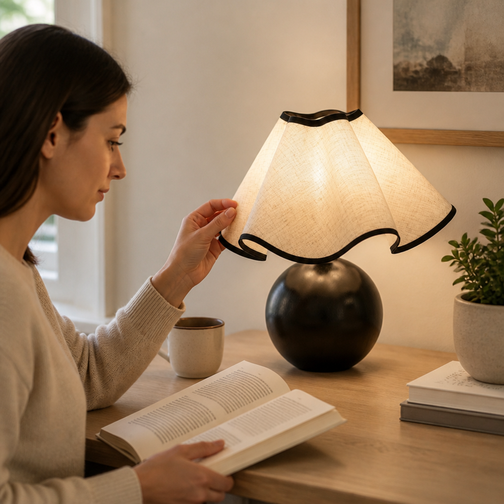 Table Lamp Adjustable Linen Shade Sturdy Metal Base
