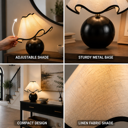 Table Lamp Adjustable Linen Shade Sturdy Metal Base
