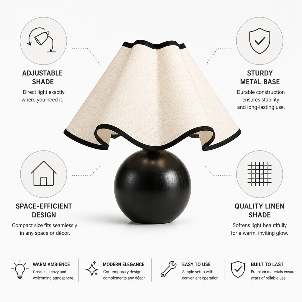 Table Lamp Adjustable Linen Shade Sturdy Metal Base