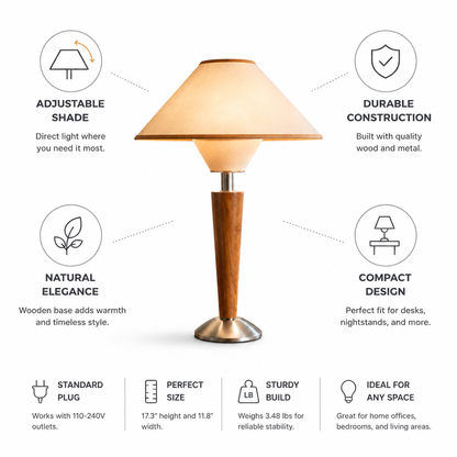 Table Lamp Adjustable Shade Wooden Base